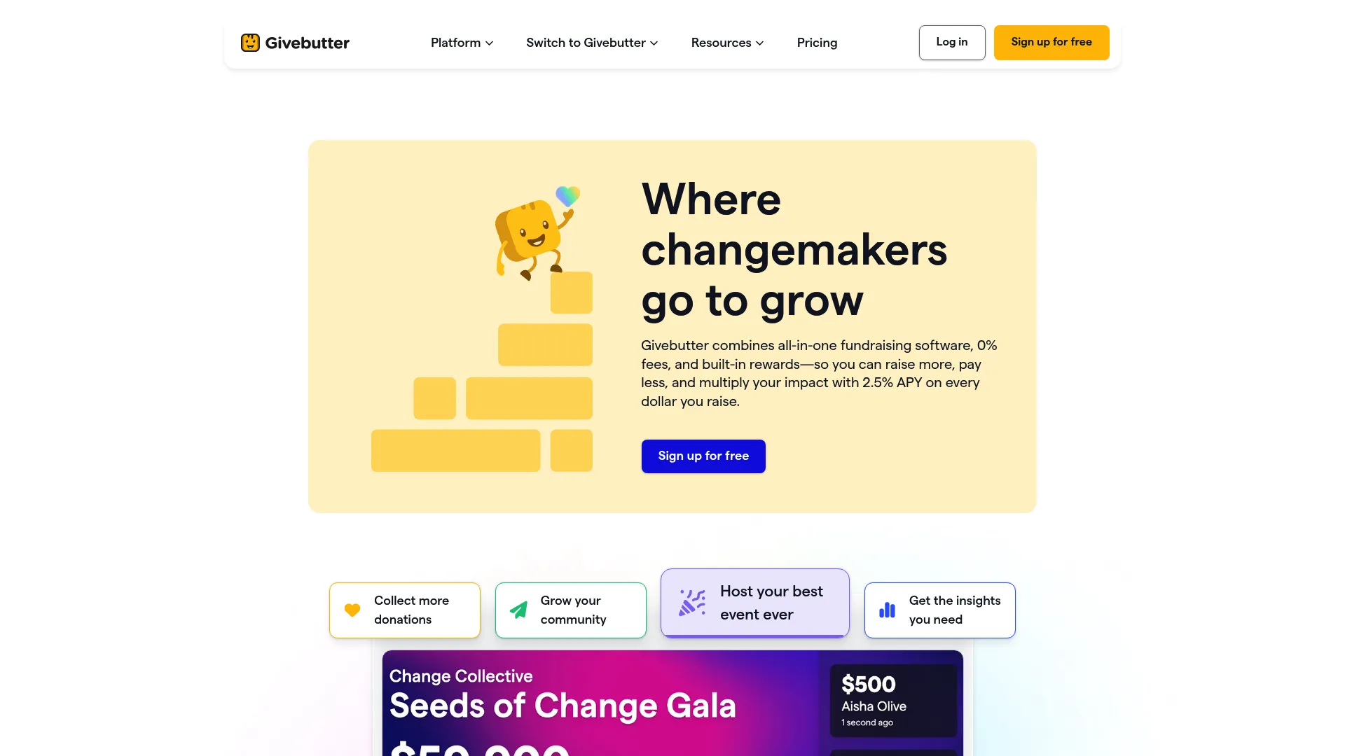 Givebutter all-in-one fundraising and nonprofit CRM homepage
