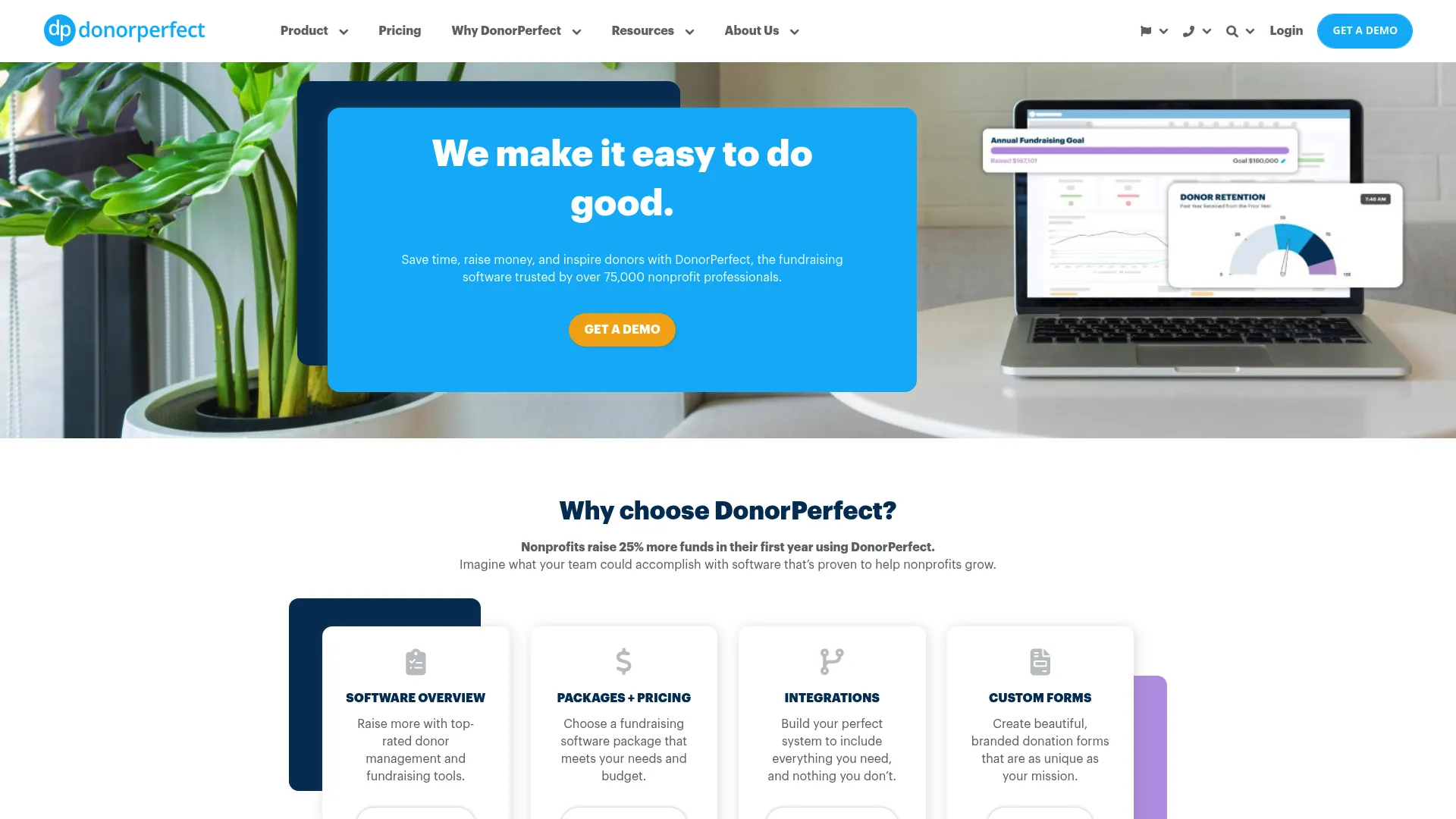 DonorPerfect donor management software homepage