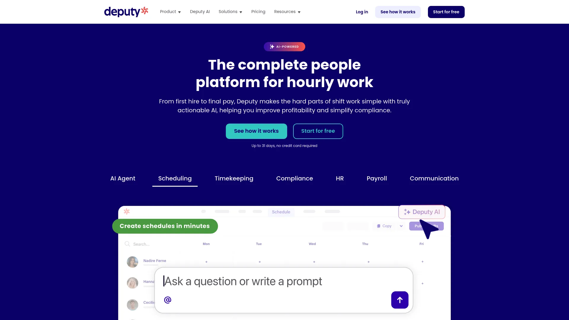 Deputy workforce management homepage