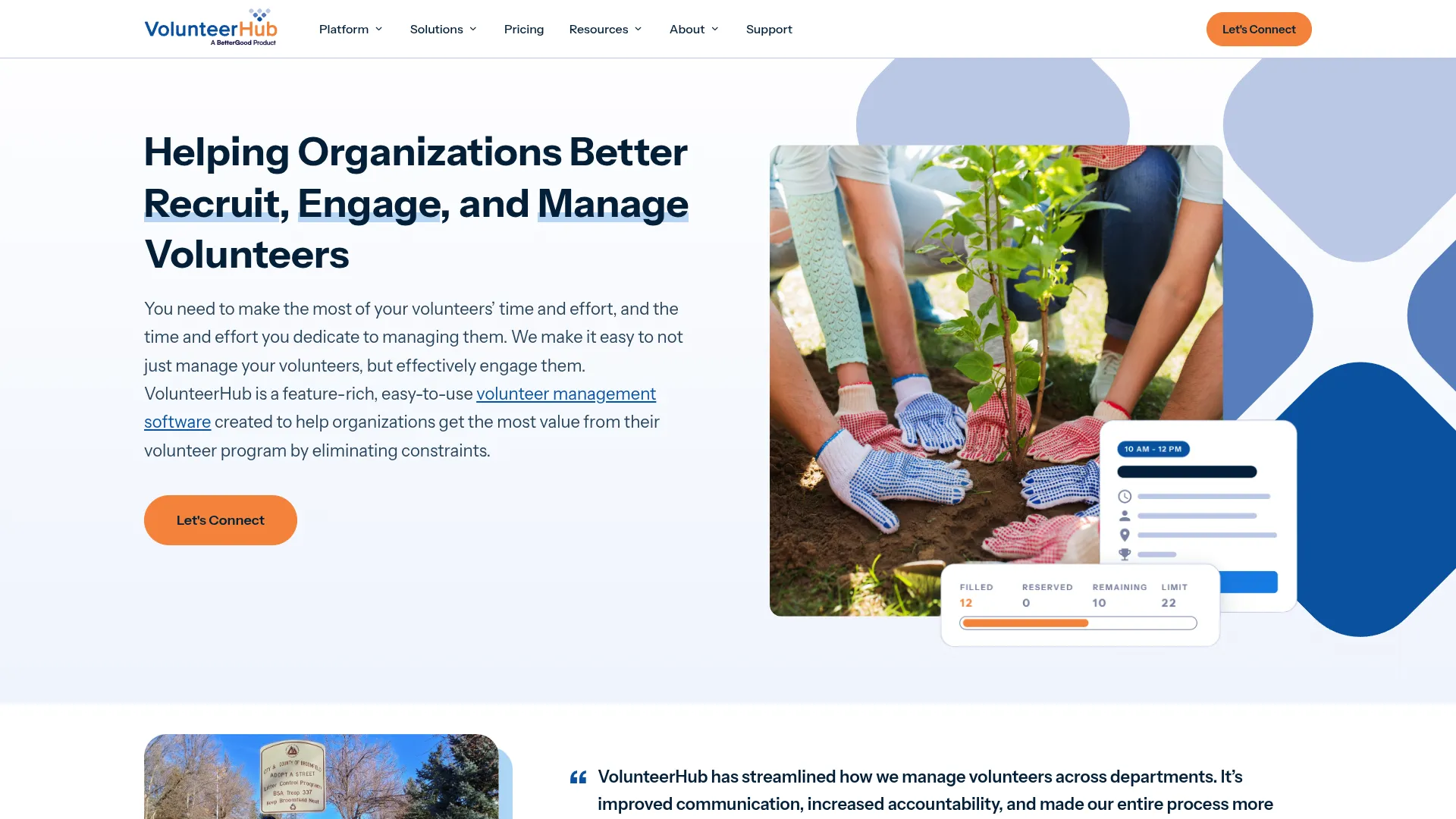 VolunteerHub volunteer management software homepage