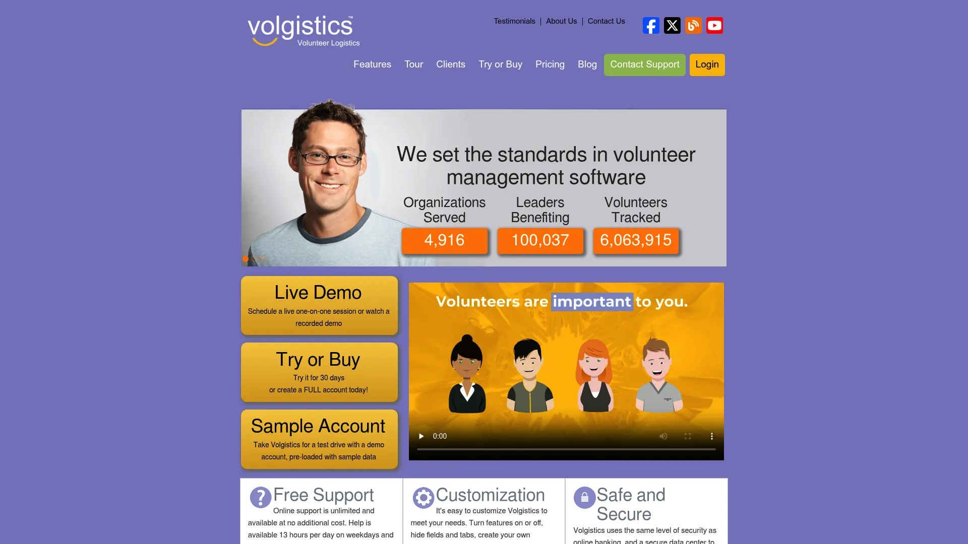Volgistics volunteer management software homepage