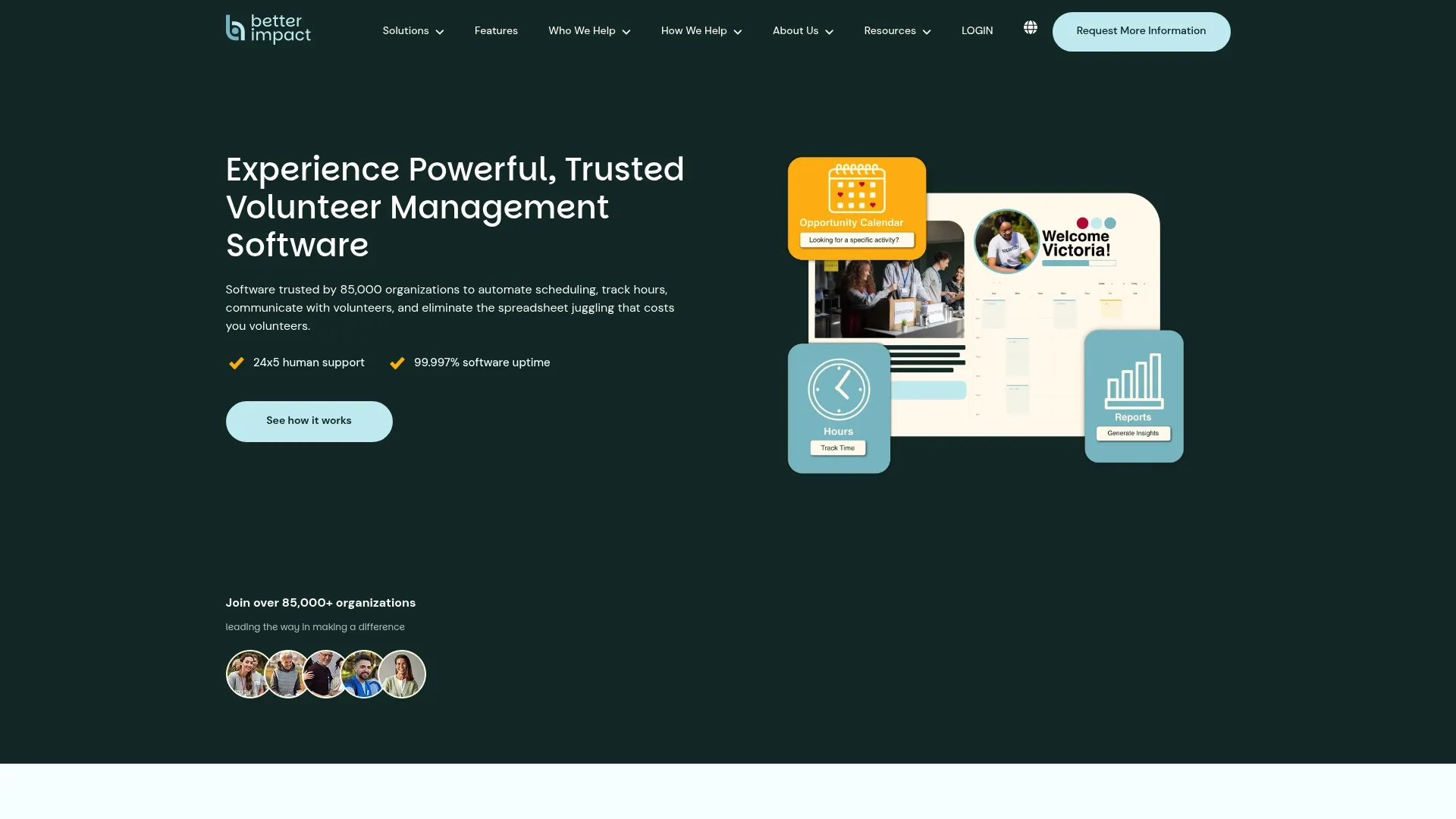 Better Impact volunteer management software homepage