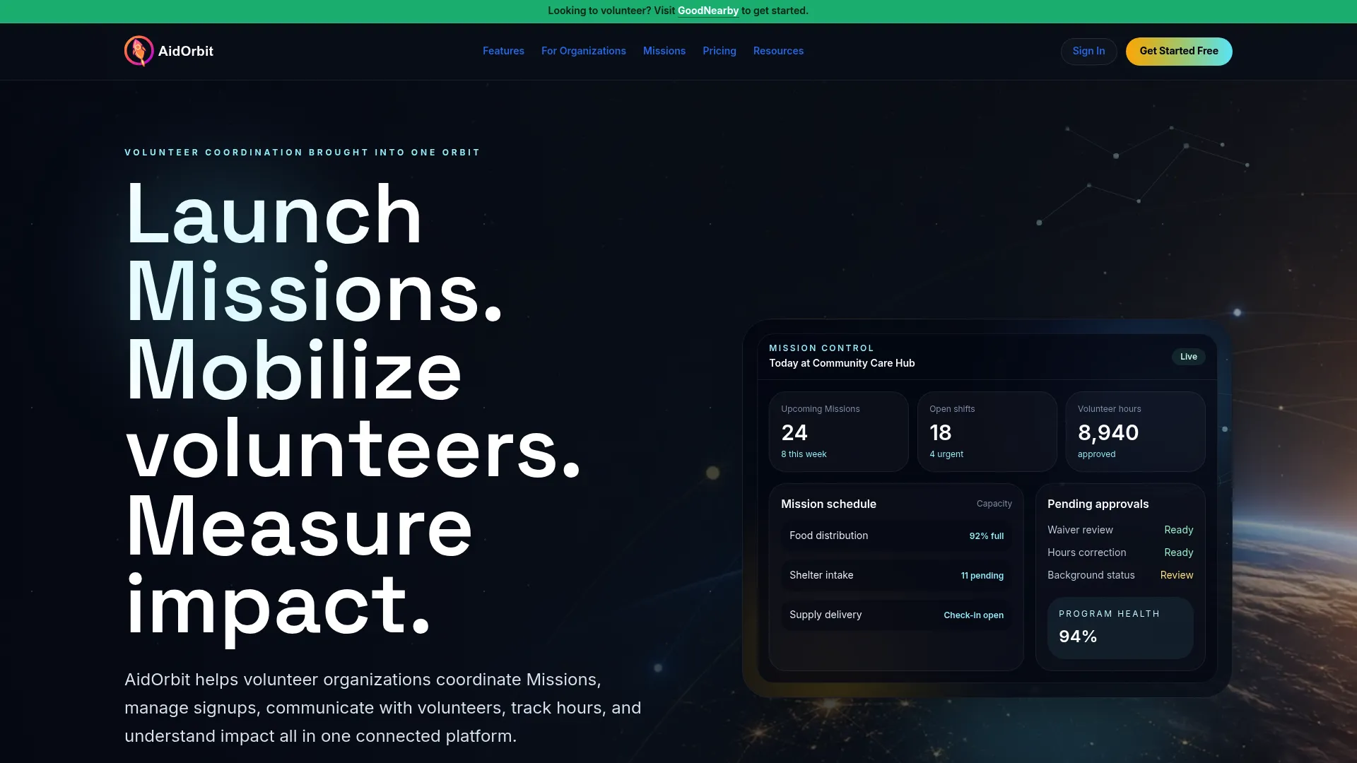 AidOrbit volunteer management software homepage