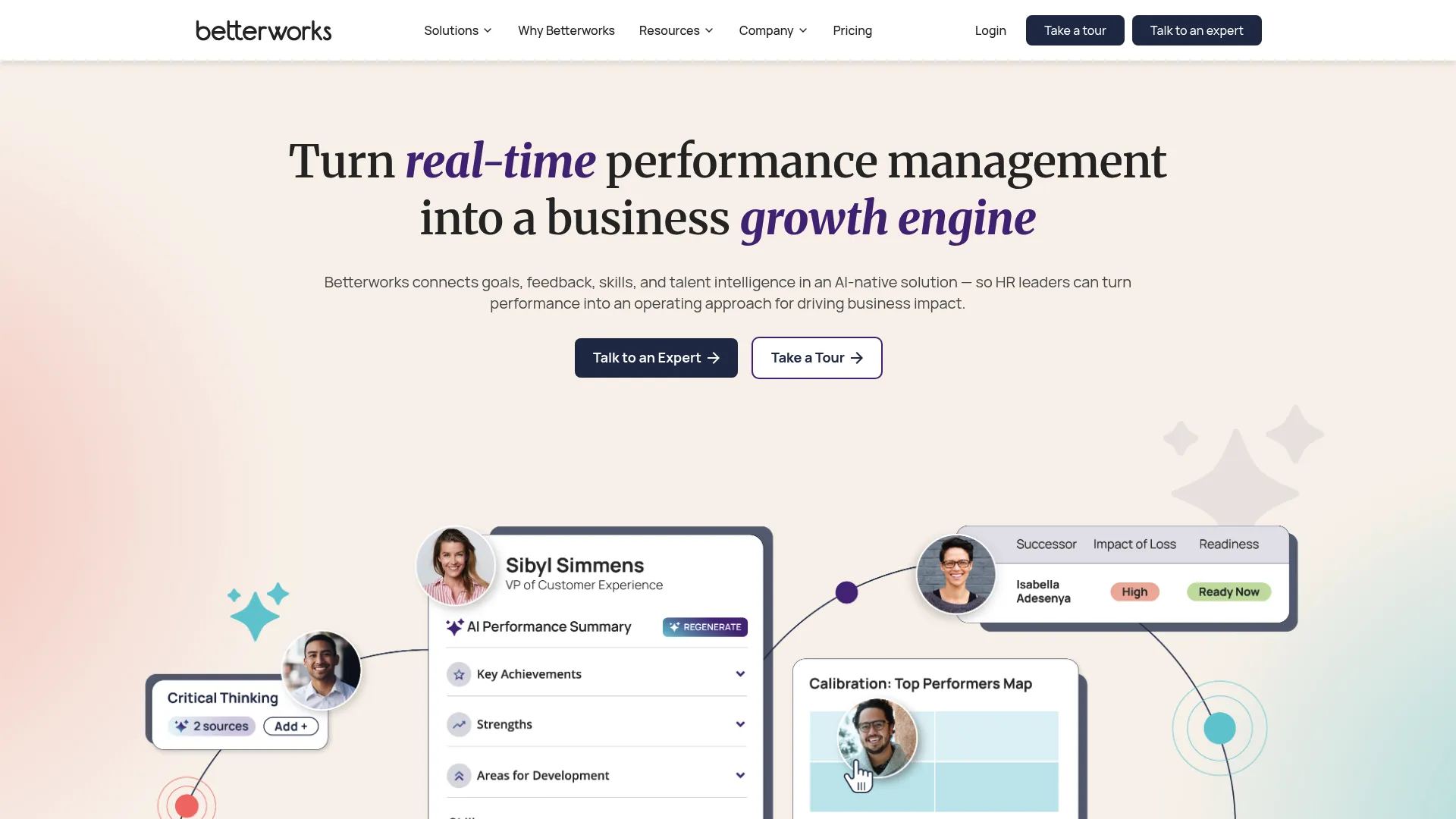 Betterworks goals and performance platform homepage