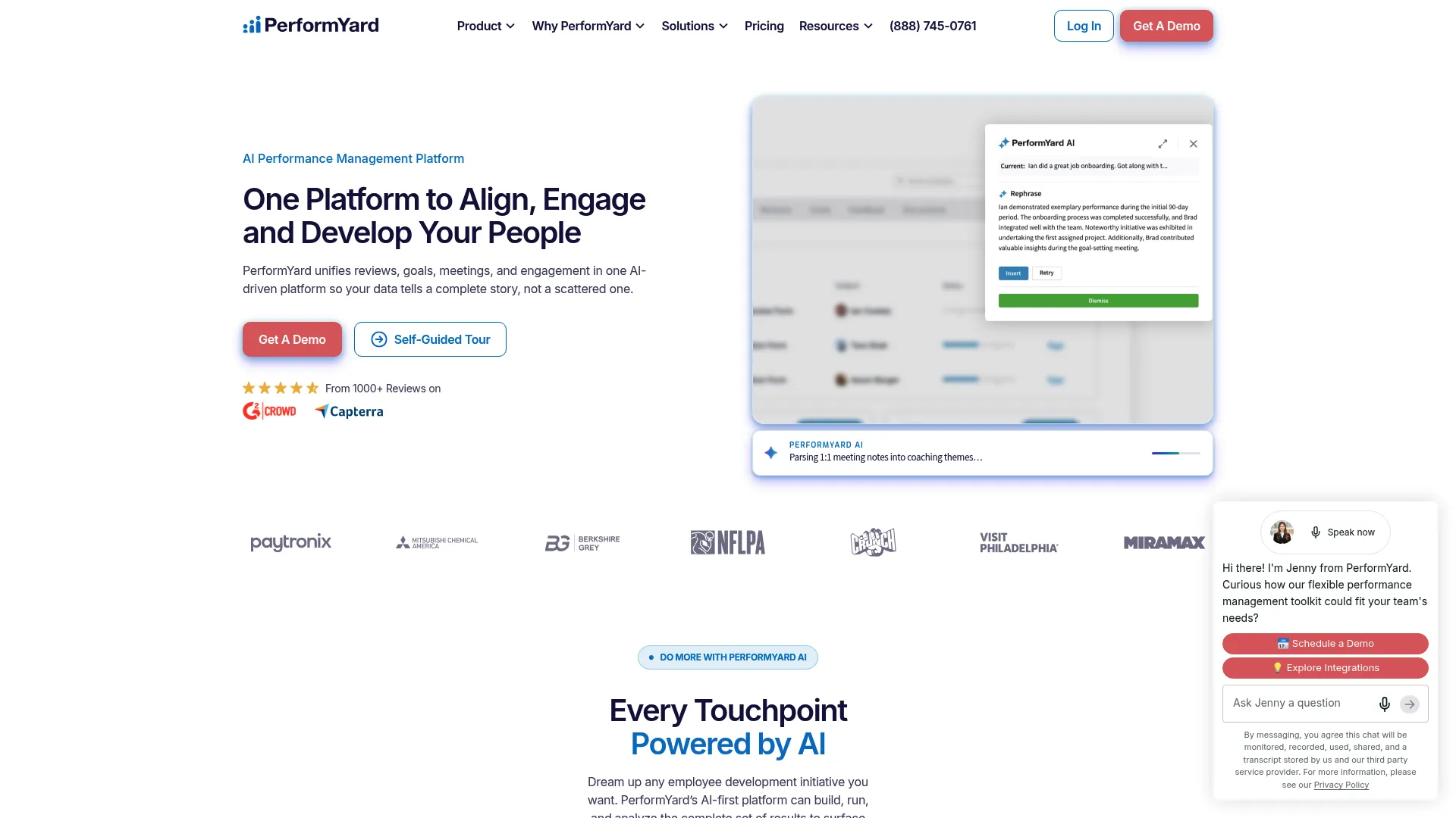 PerformYard continuous feedback and reviews homepage