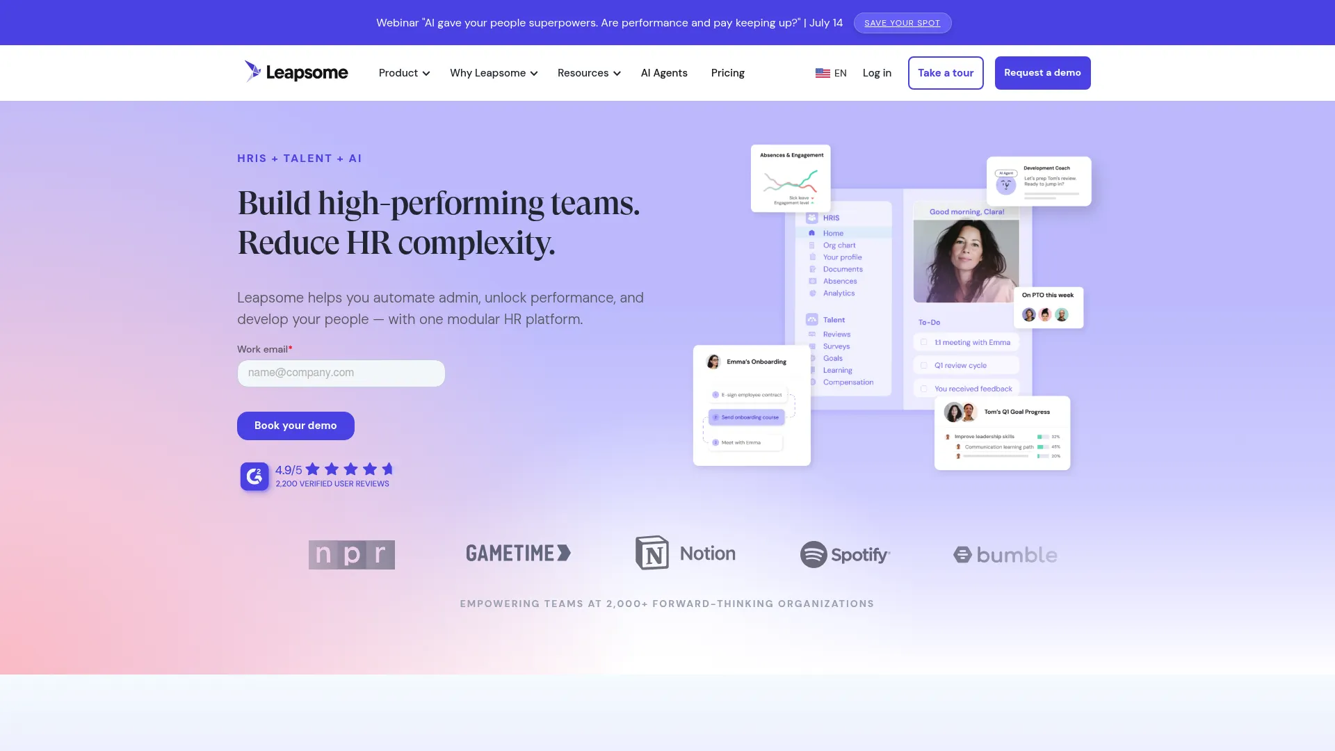 Leapsome people platform homepage