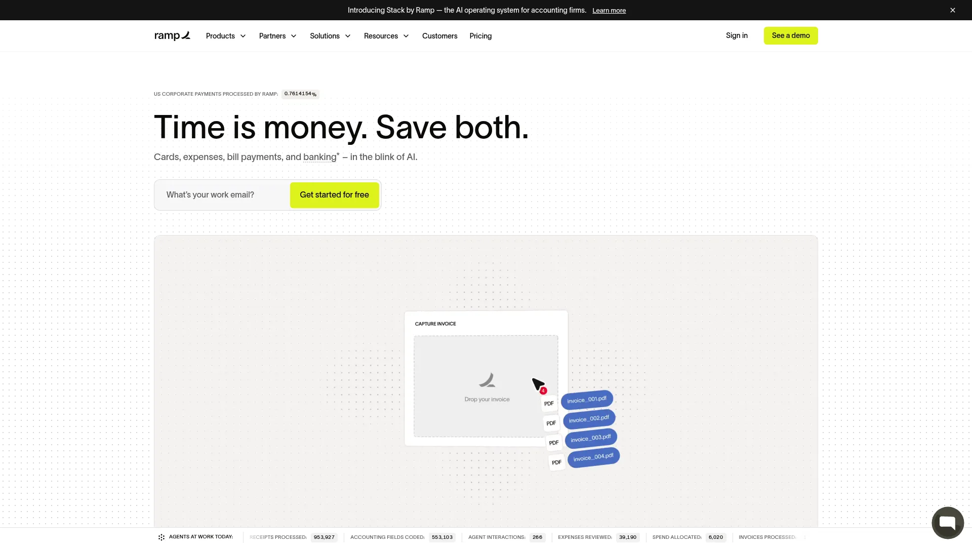 Ramp expense management and corporate card platform homepage