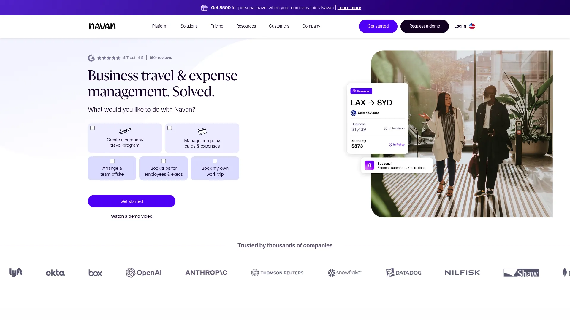 Navan business travel and expense management homepage