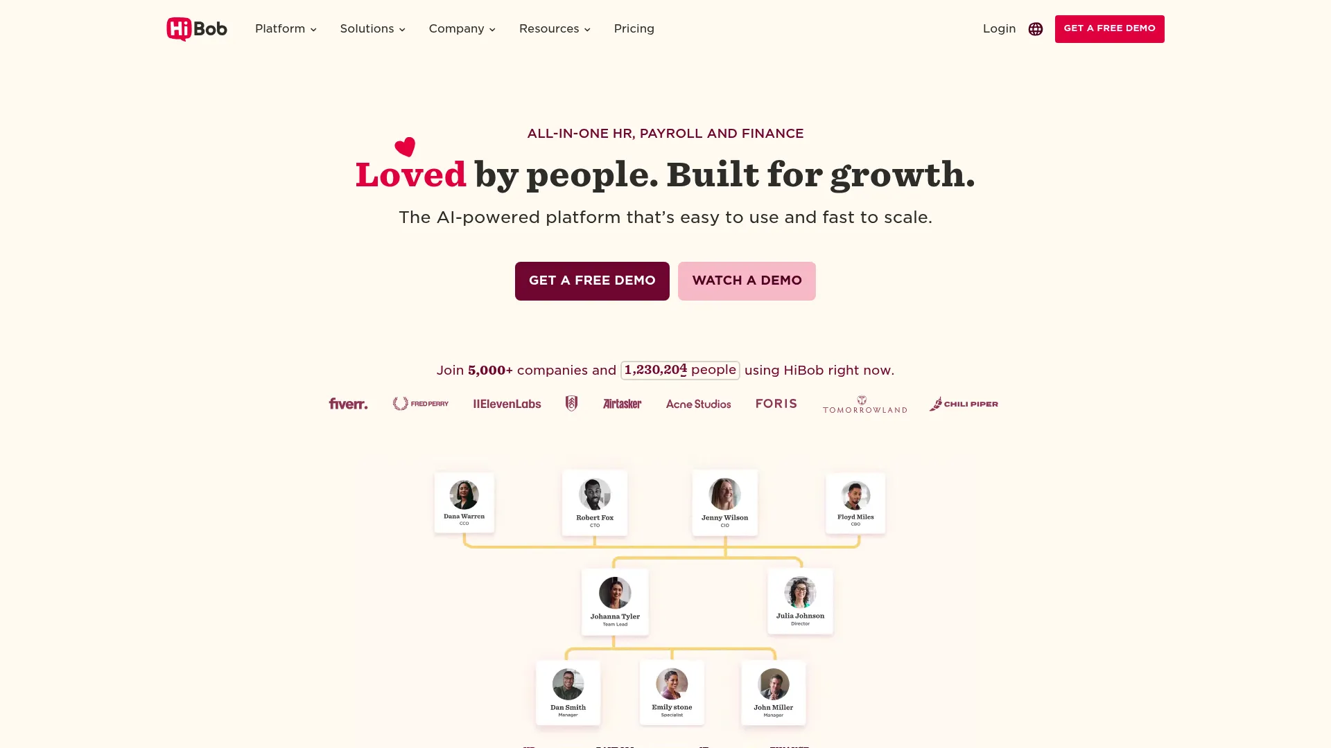 HiBob HRIS software homepage