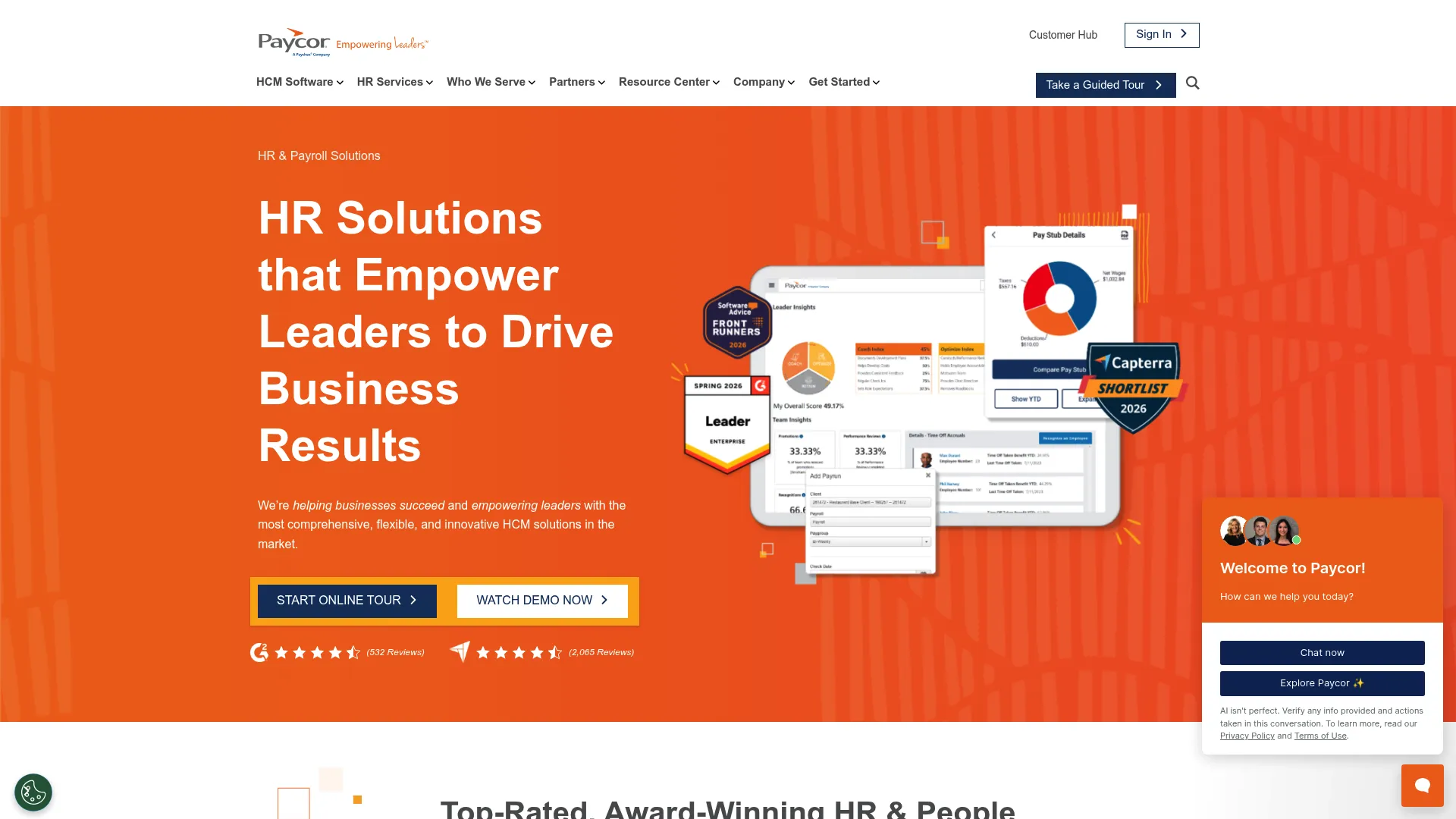 Paycor HRIS software homepage