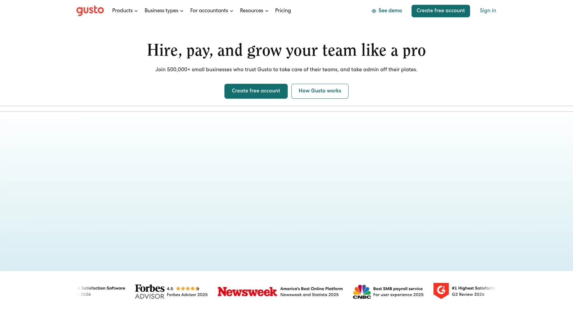 Gusto HRIS software homepage
