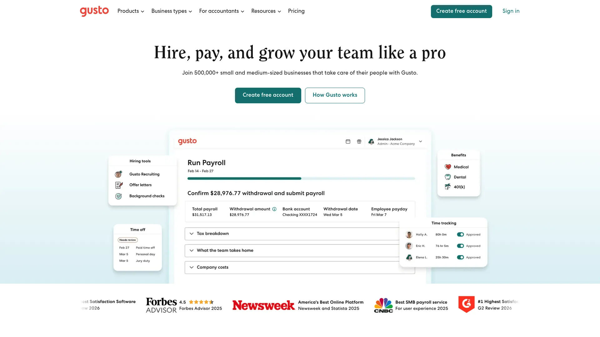 Gusto payroll and HR platform