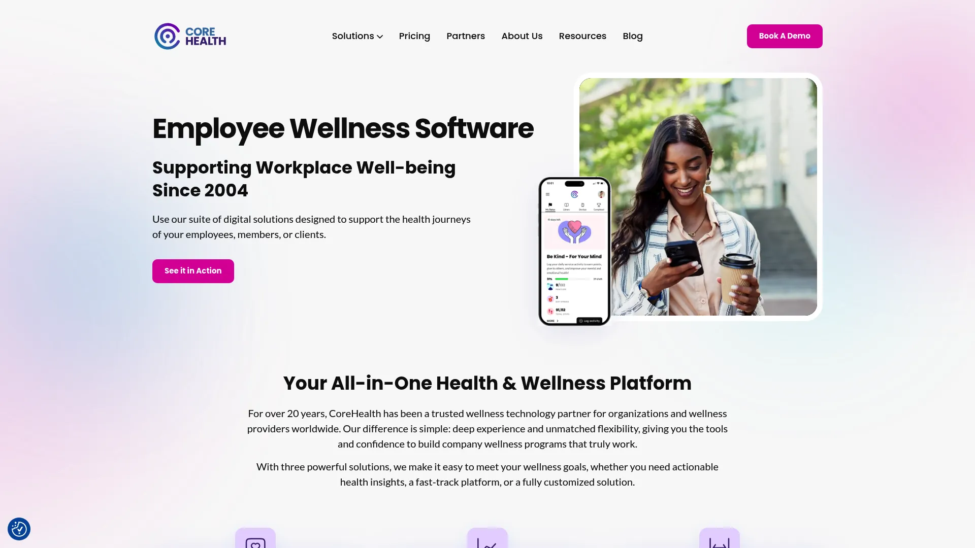 CoreHealth employee wellness software homepage