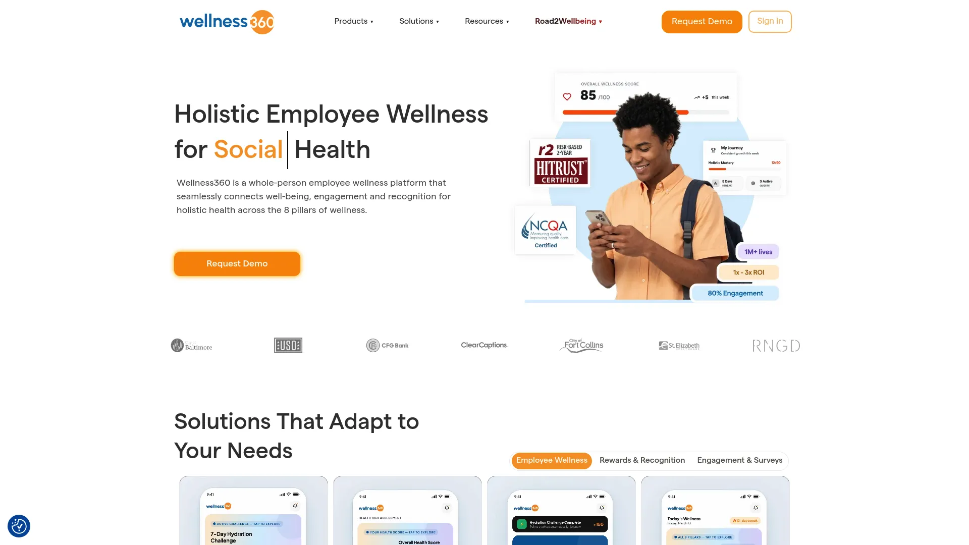 Wellness360 corporate wellness platform homepage
