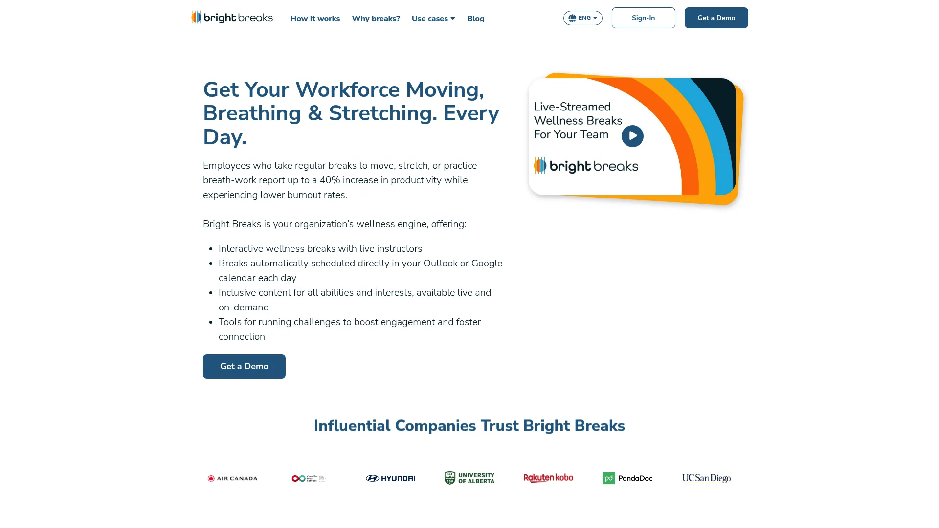 Bright Breaks live break wellness platform homepage