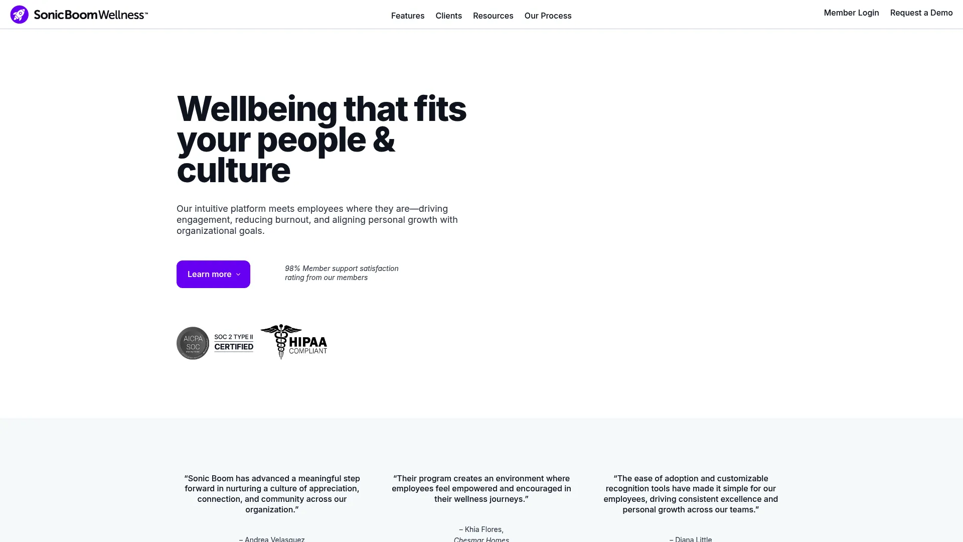 Sonic Boom Wellness employee engagement platform homepage