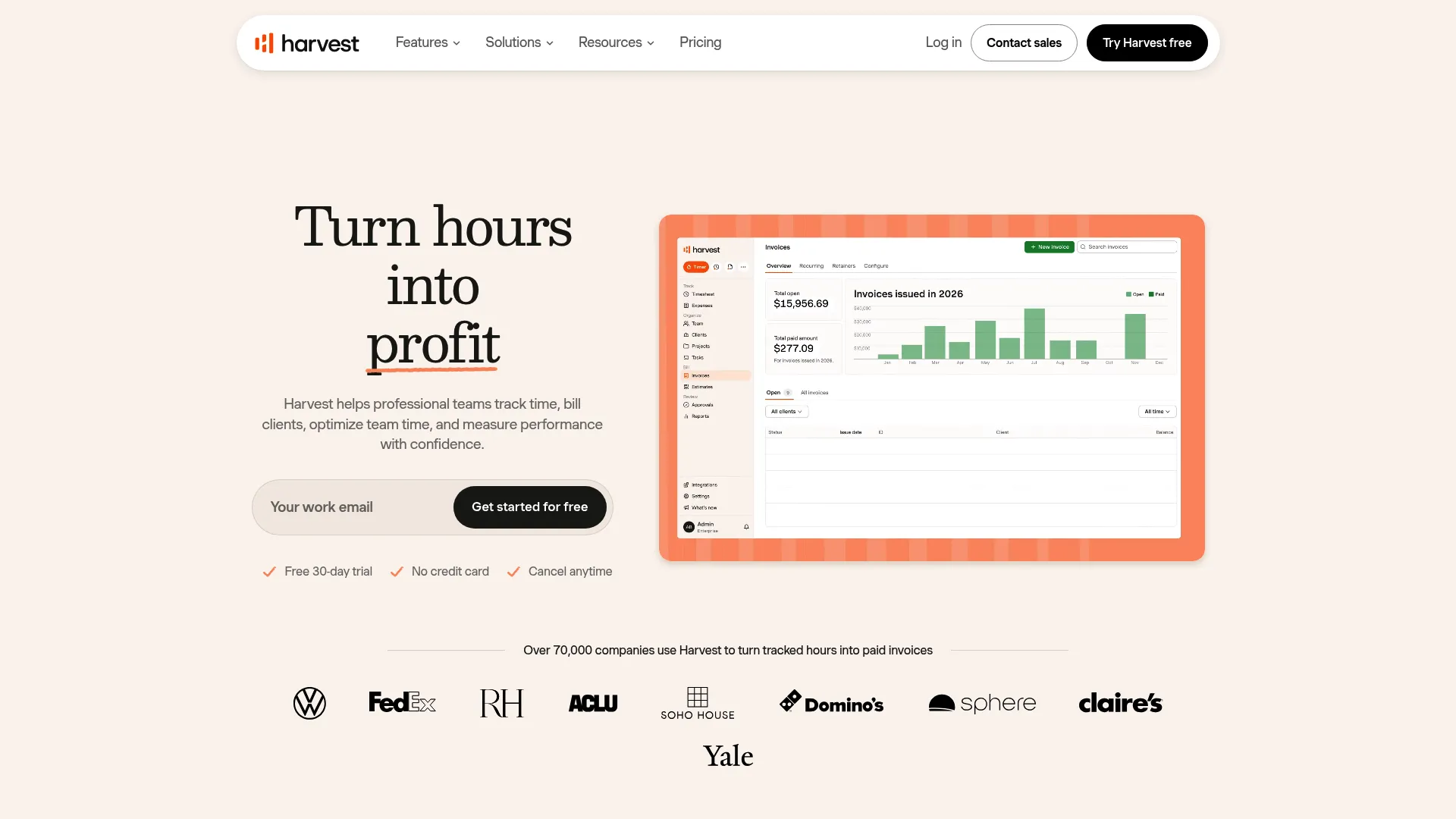 Harvest time tracking, invoicing, and reporting dashboard