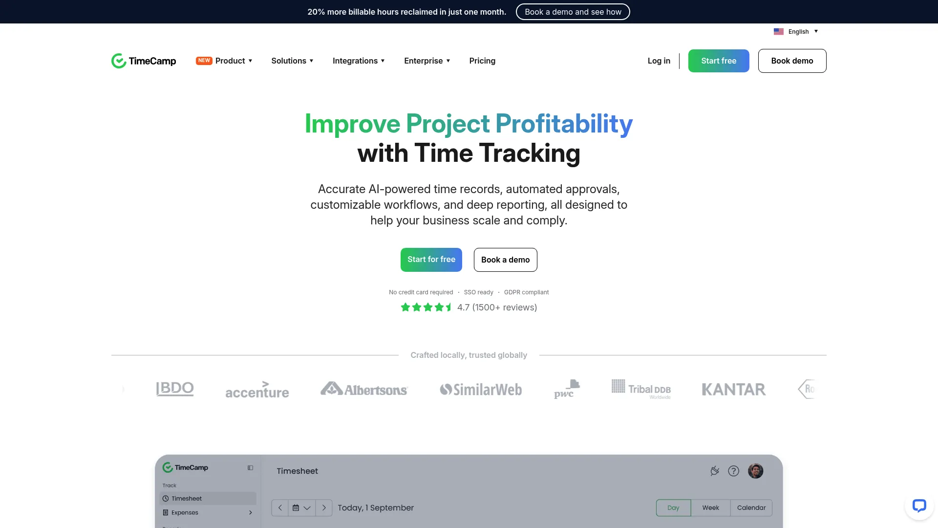 TimeCamp automatic time tracking and reporting dashboard