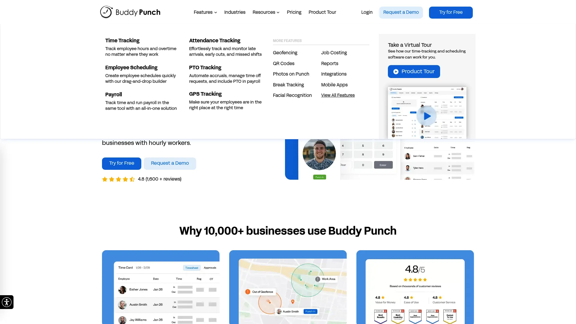 Buddy Punch employee time tracking and scheduling software homepage