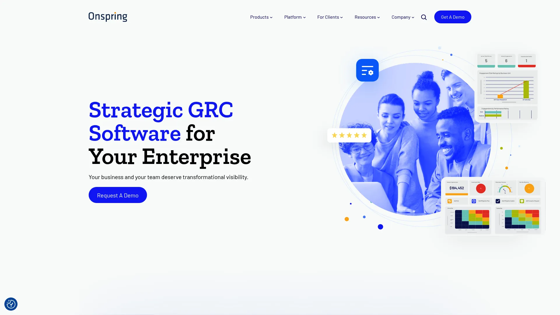Onspring no-code GRC platform homepage