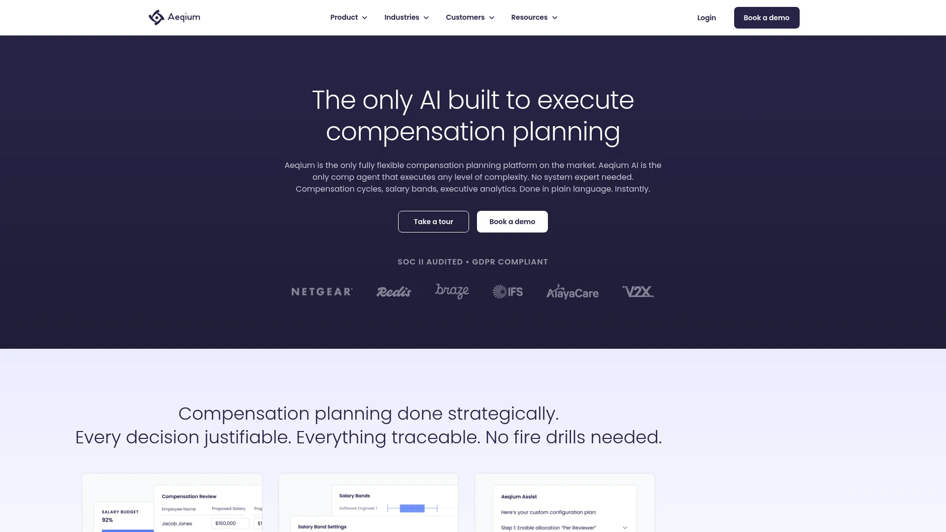 Aeqium compensation planning platform homepage