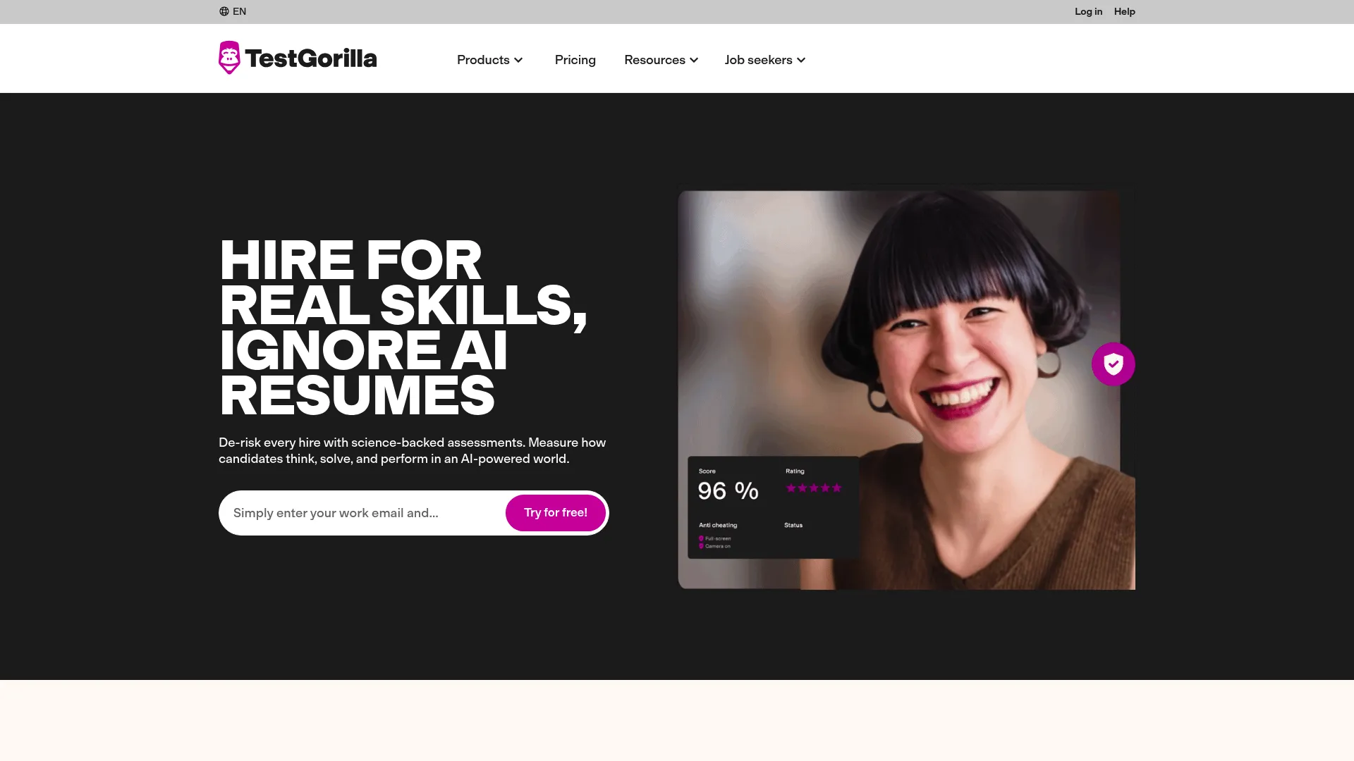 TestGorilla skills assessment platform homepage