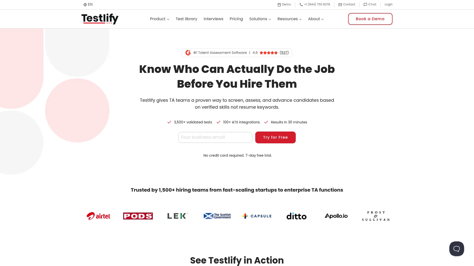 Testlify AI talent assessment platform homepage