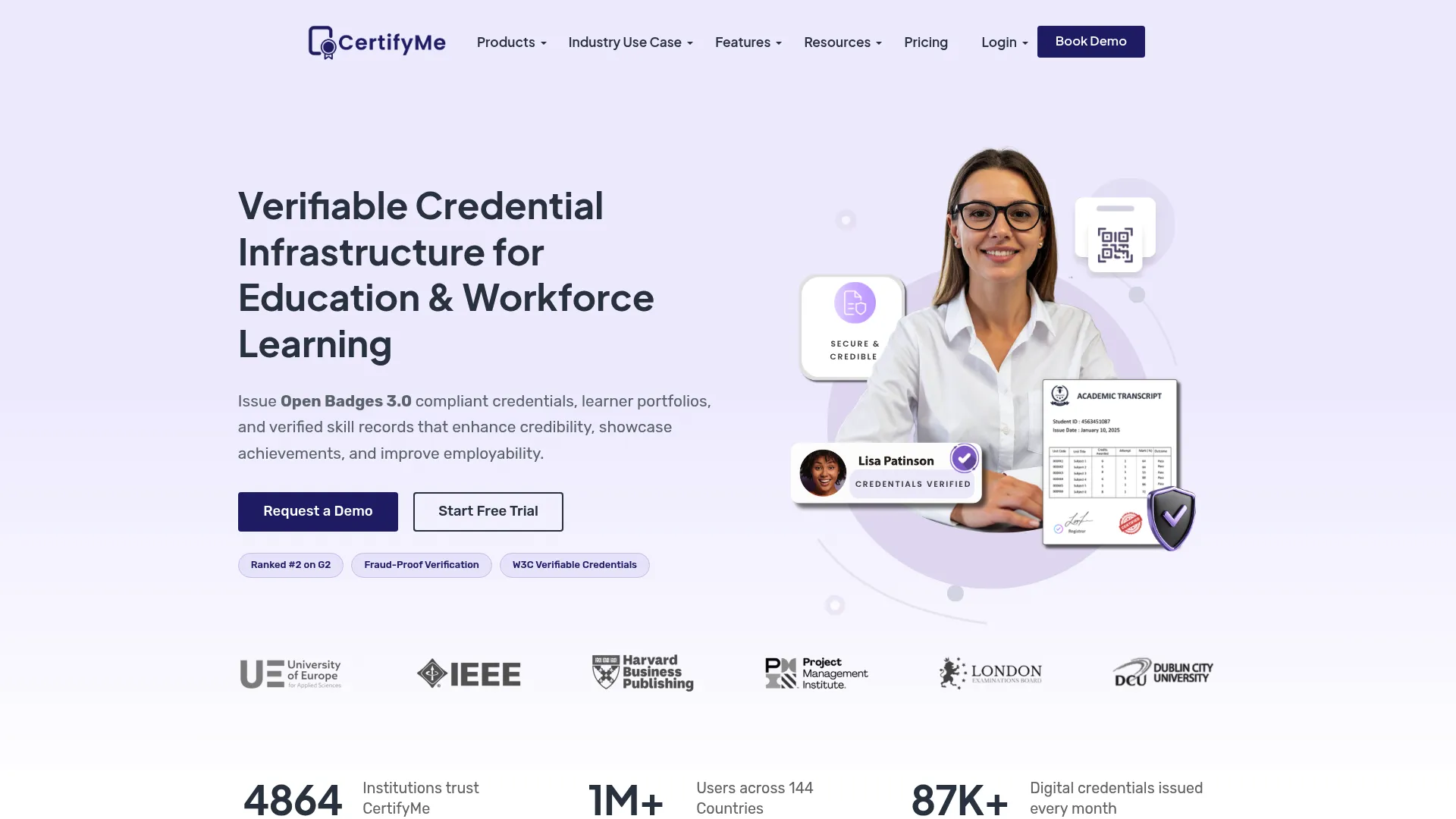 CertifyMe digital credential management platform homepage