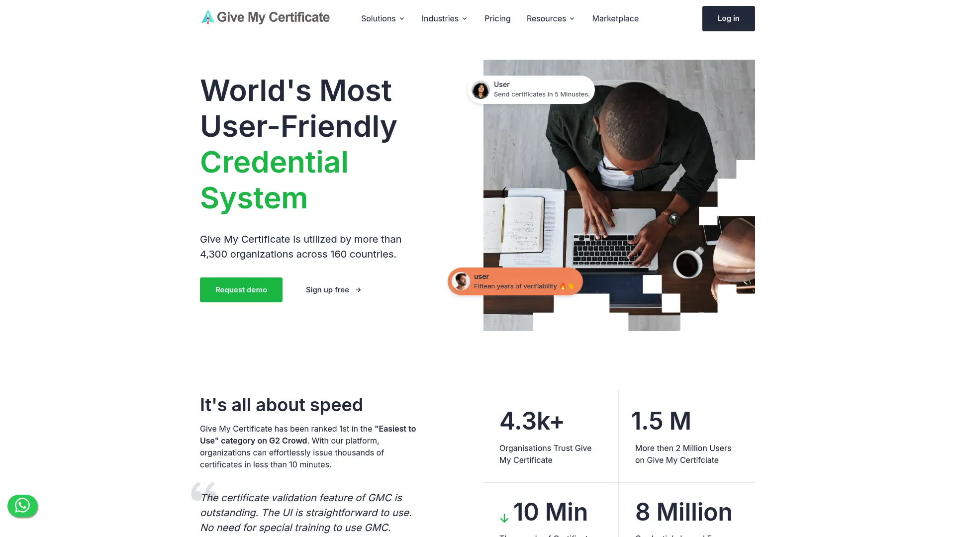 Give My Certificate digital credential platform homepage