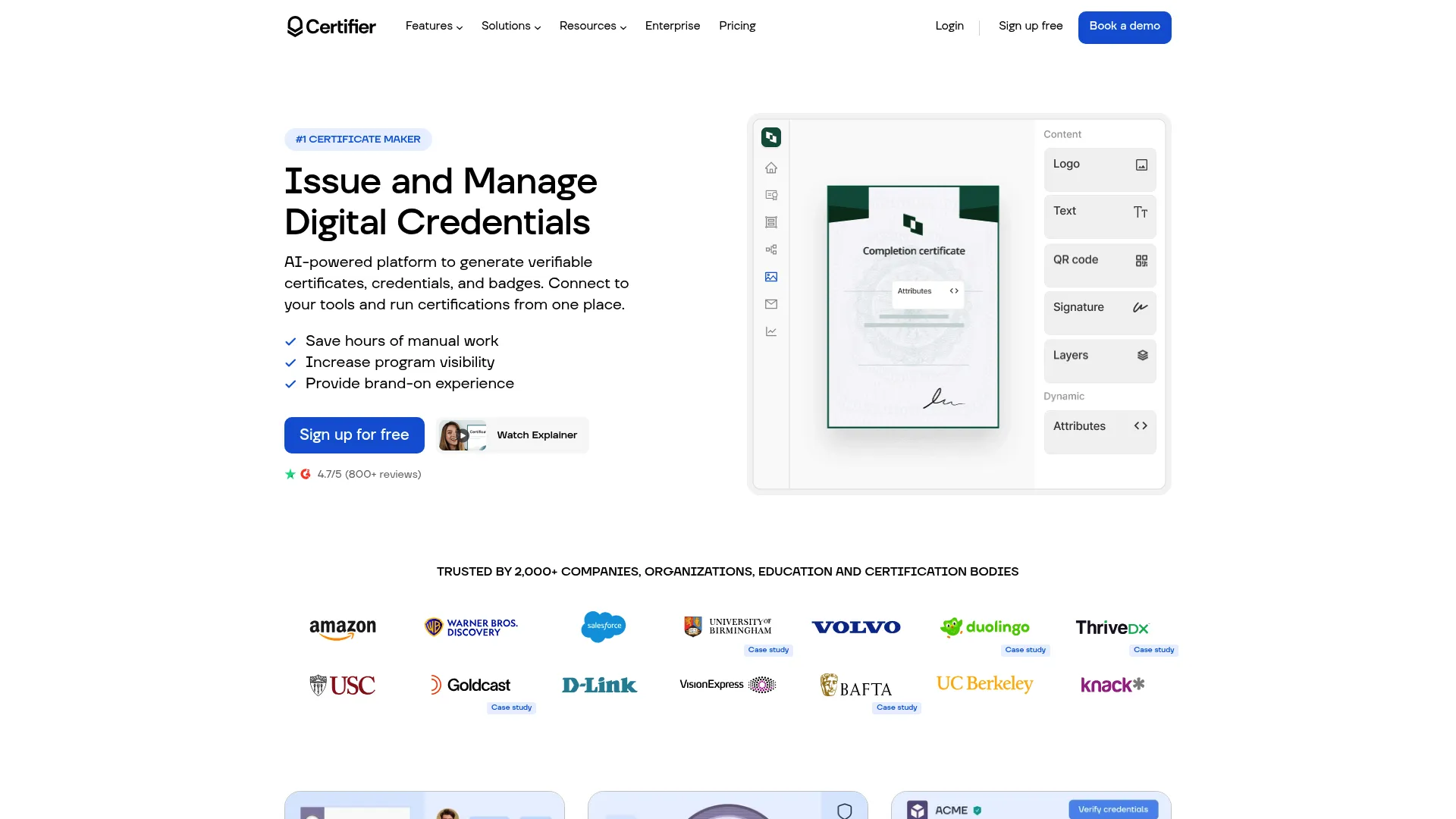 Certifier digital credential platform homepage