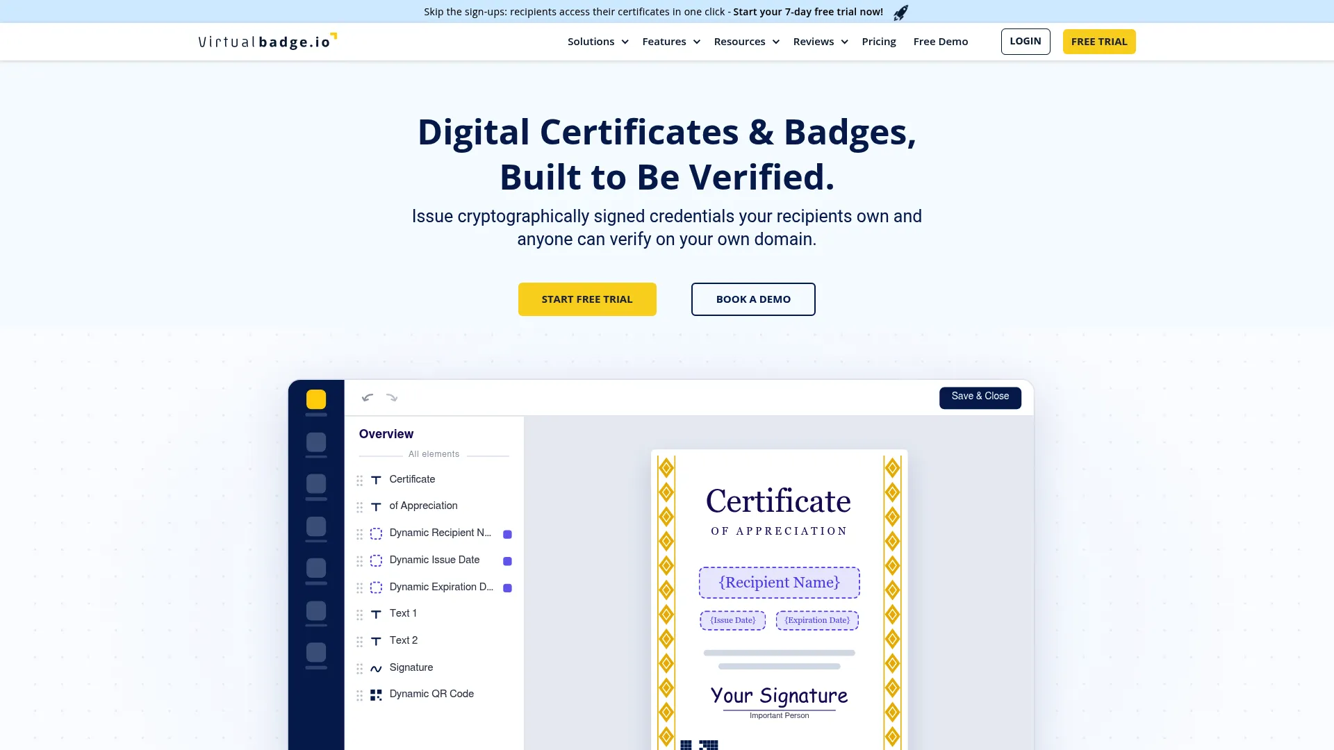 Virtualbadge.io digital credentialing software homepage