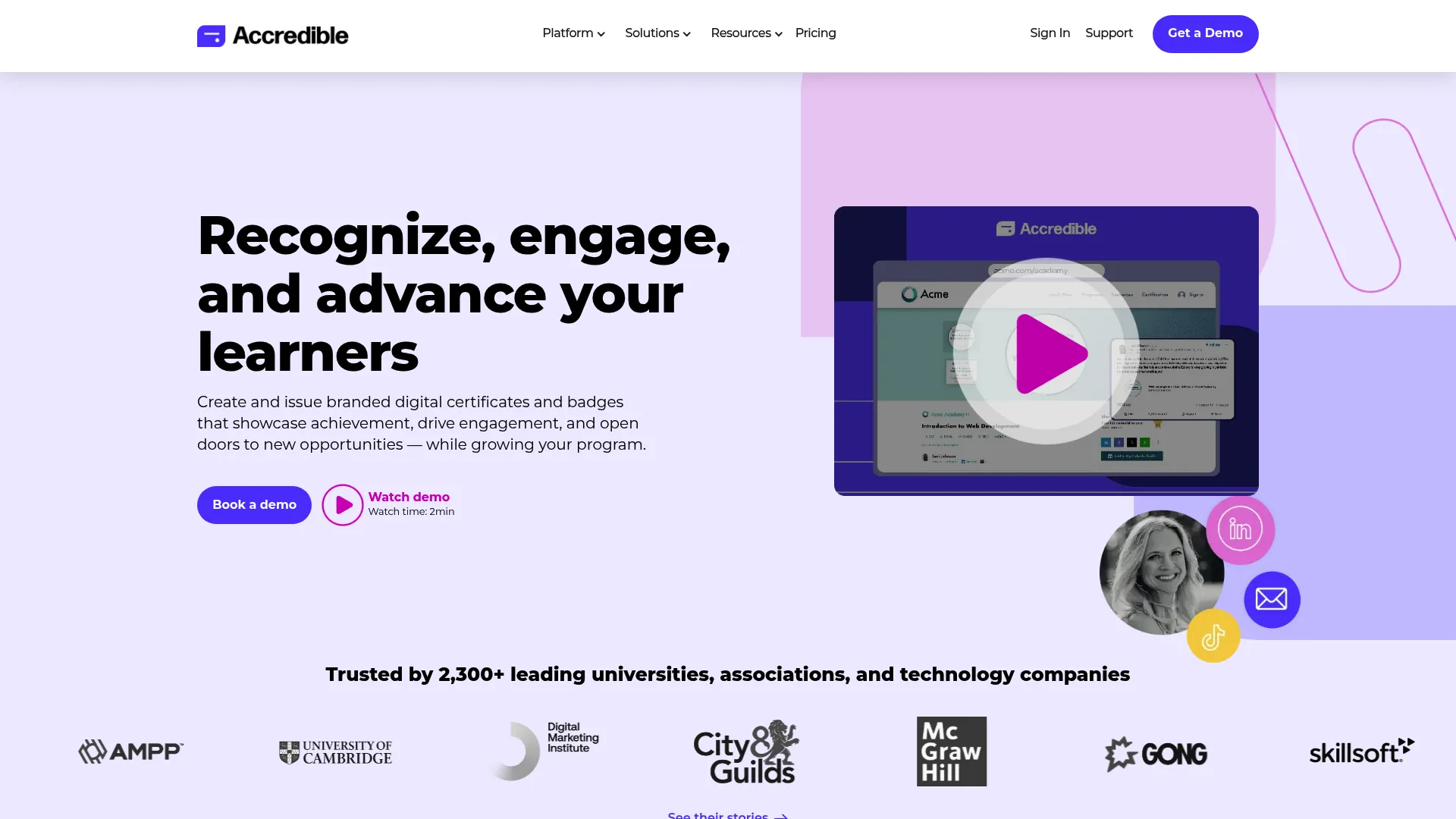 Accredible digital credential platform homepage