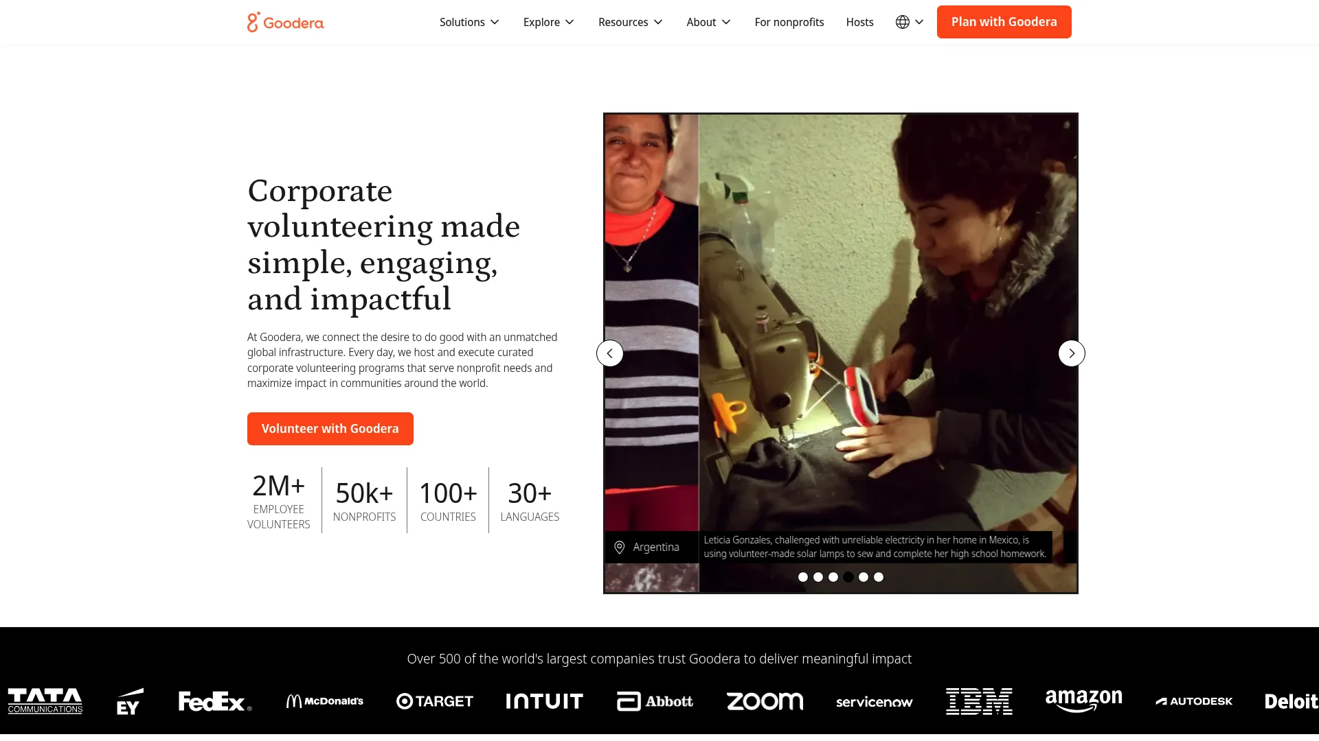 Goodera volunteering platform homepage