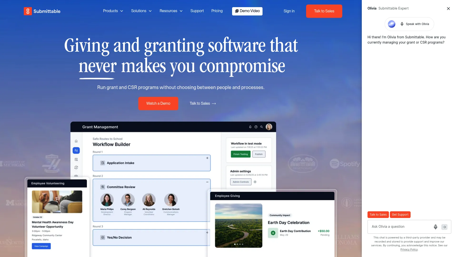 Submittable grant management platform homepage