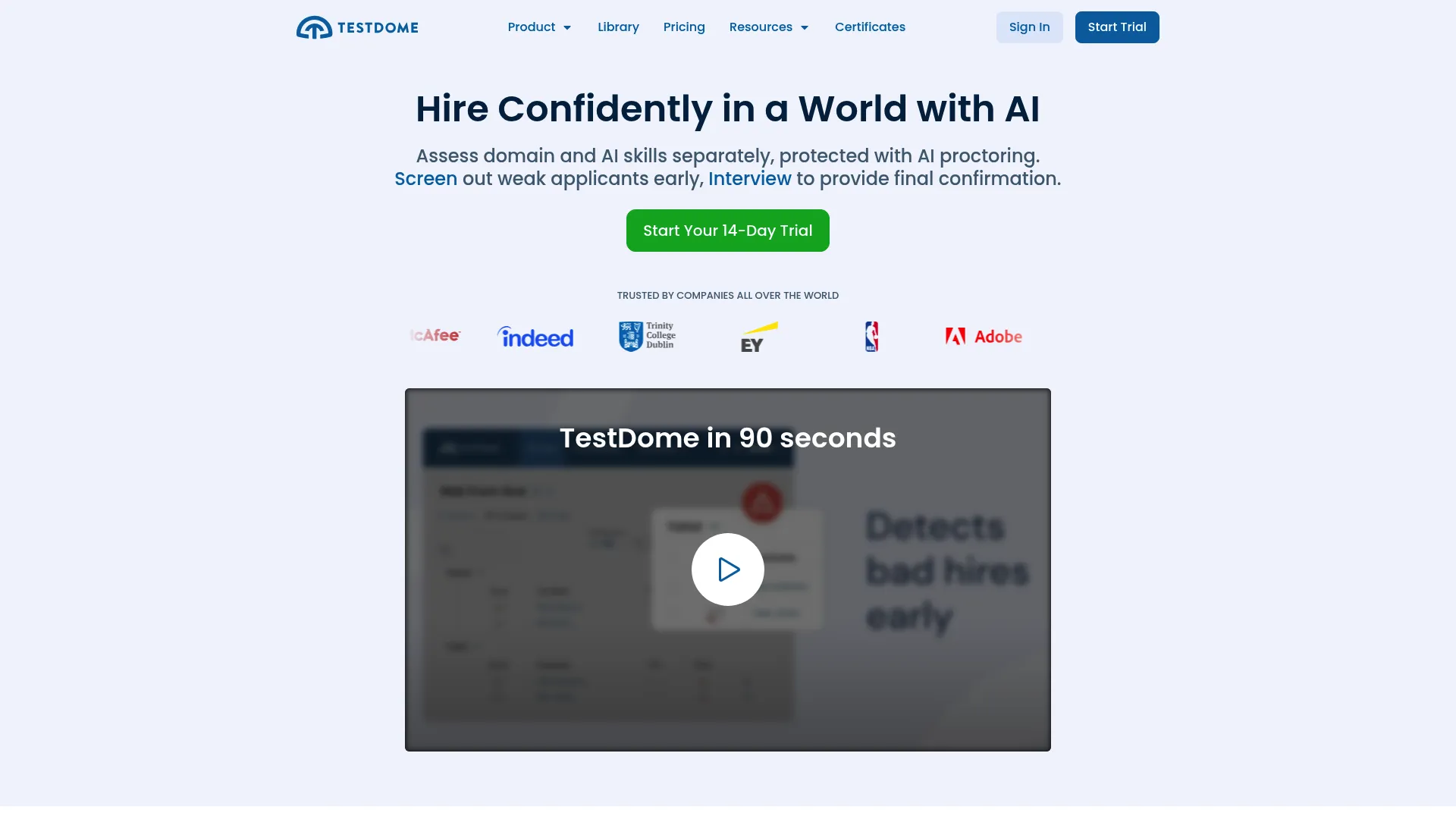 TestDome skills testing platform homepage