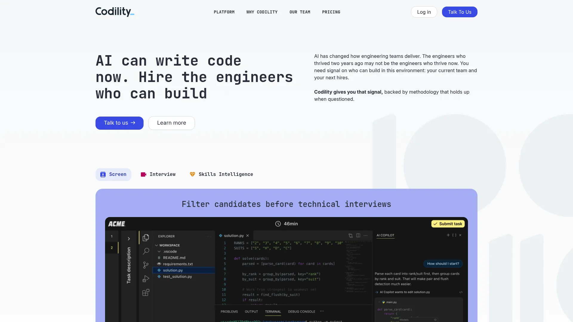 Codility technical assessment platform homepage
