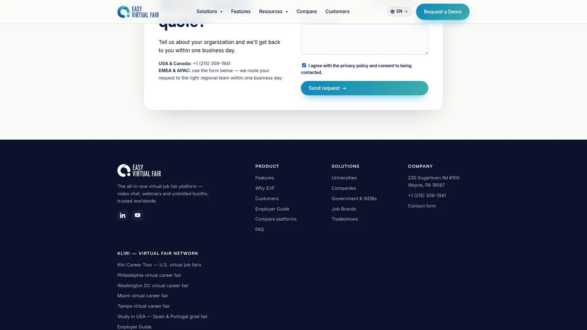 EasyVirtualFair virtual career fair platform homepage