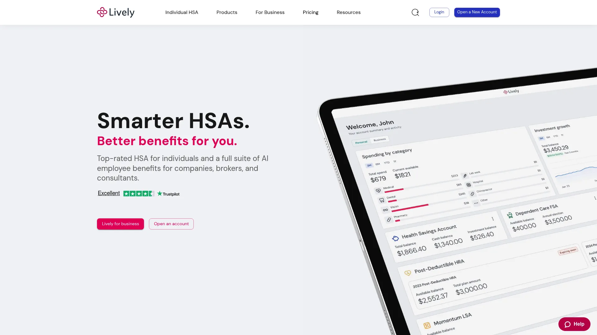 Lively HSA platform homepage