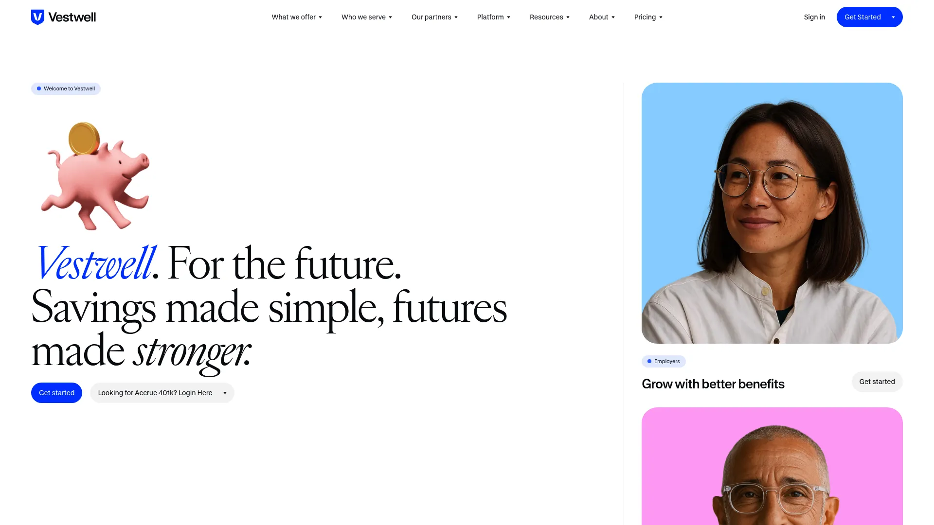 Vestwell retirement savings platform homepage