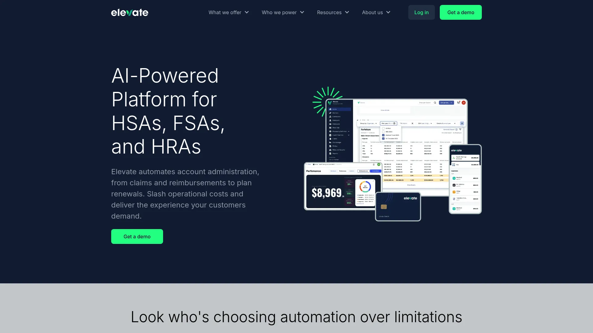 Elevate HSA administration software homepage