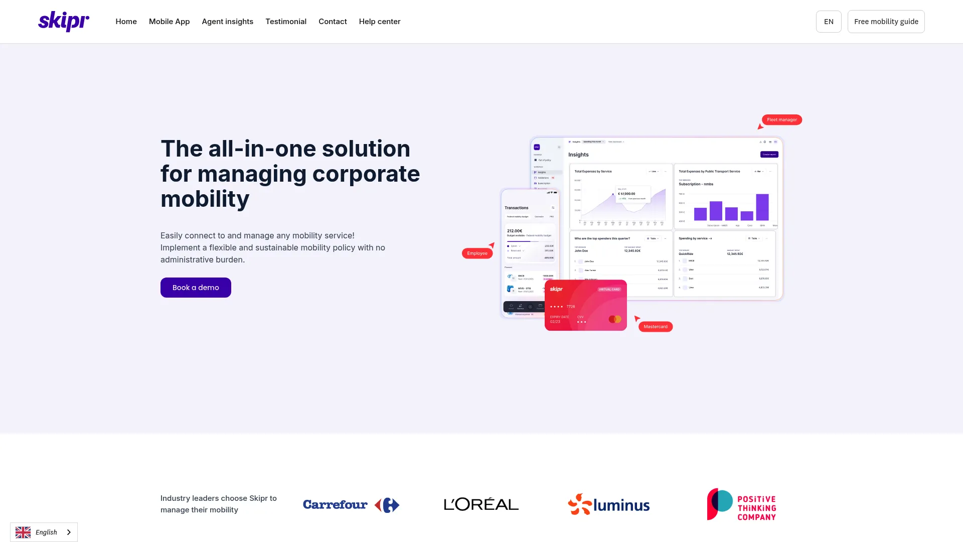Skipr corporate mobility management homepage