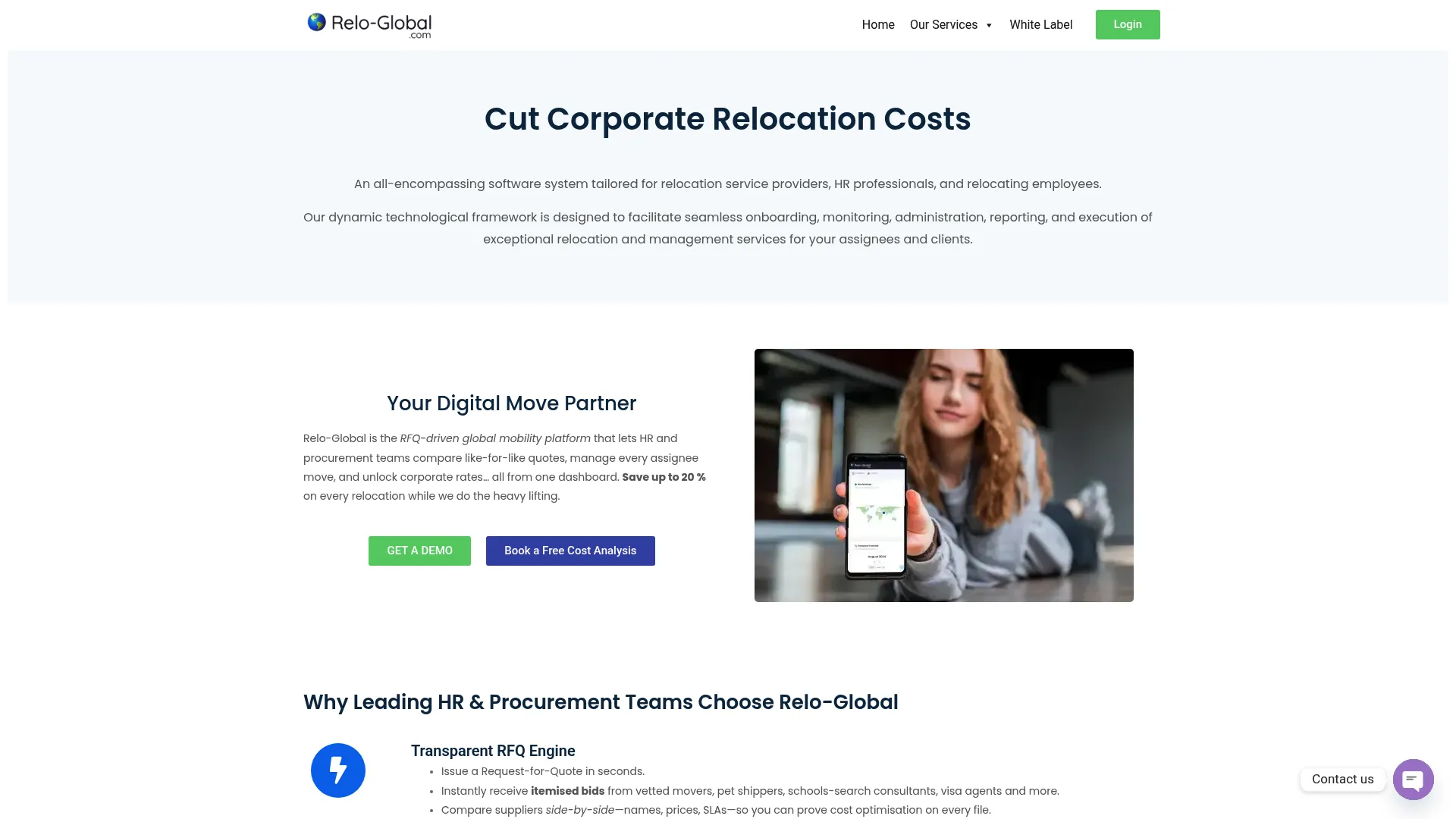 Relo-Global RFQ relocation platform homepage