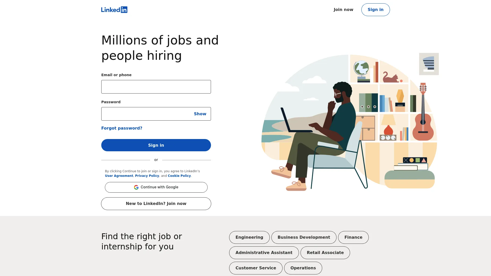 LinkedIn Jobs search homepage