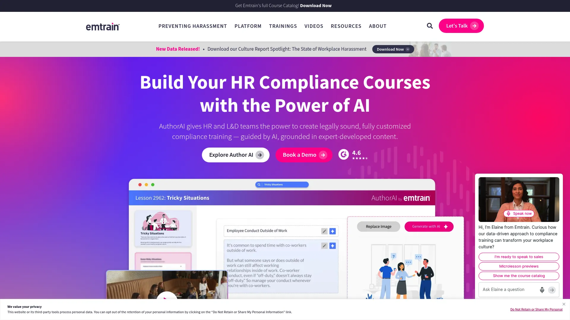 Emtrain harassment training and culture analytics