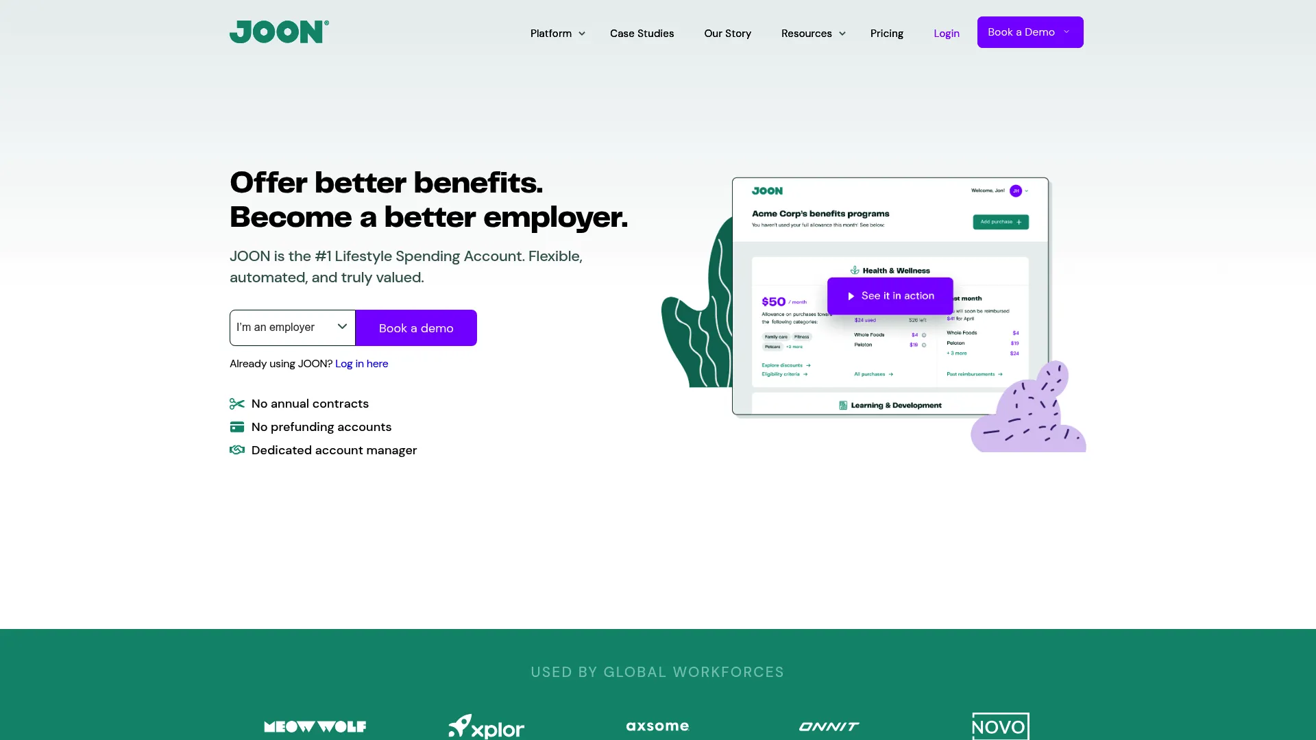 Joon lifestyle spending account platform homepage