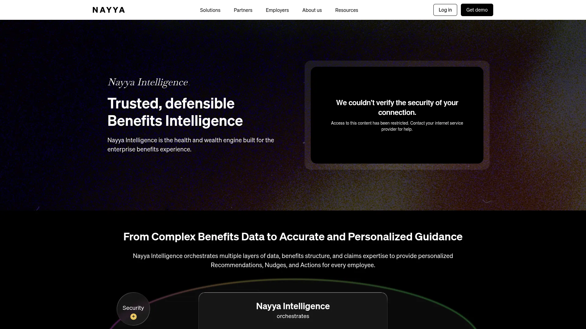 Nayya homepage showing benefits intelligence and decision support software