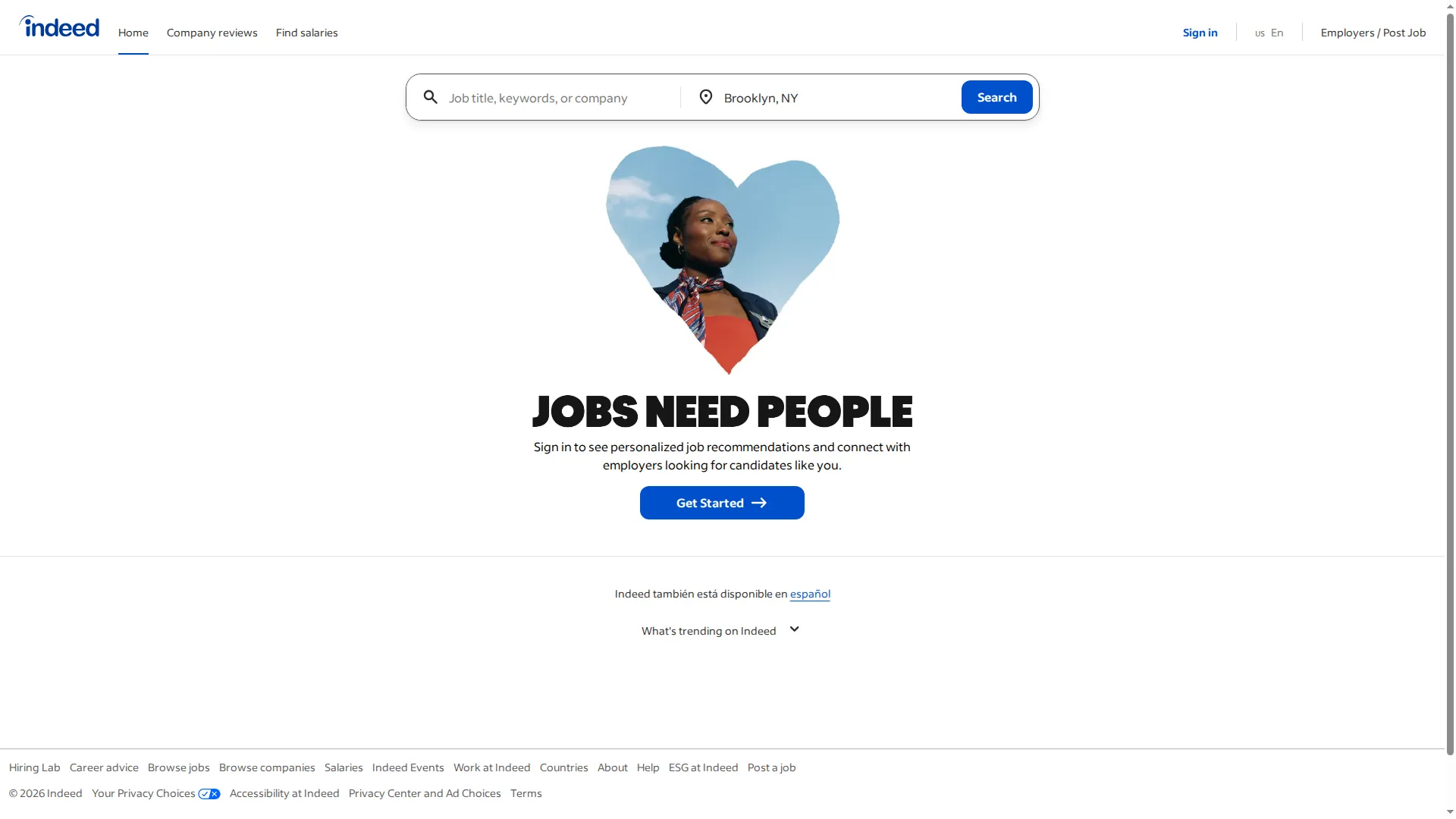 Indeed job search homepage