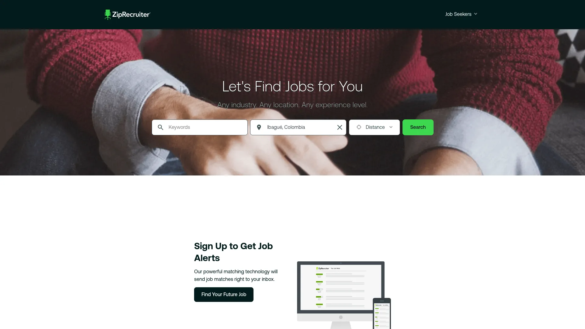 ZipRecruiter job search homepage