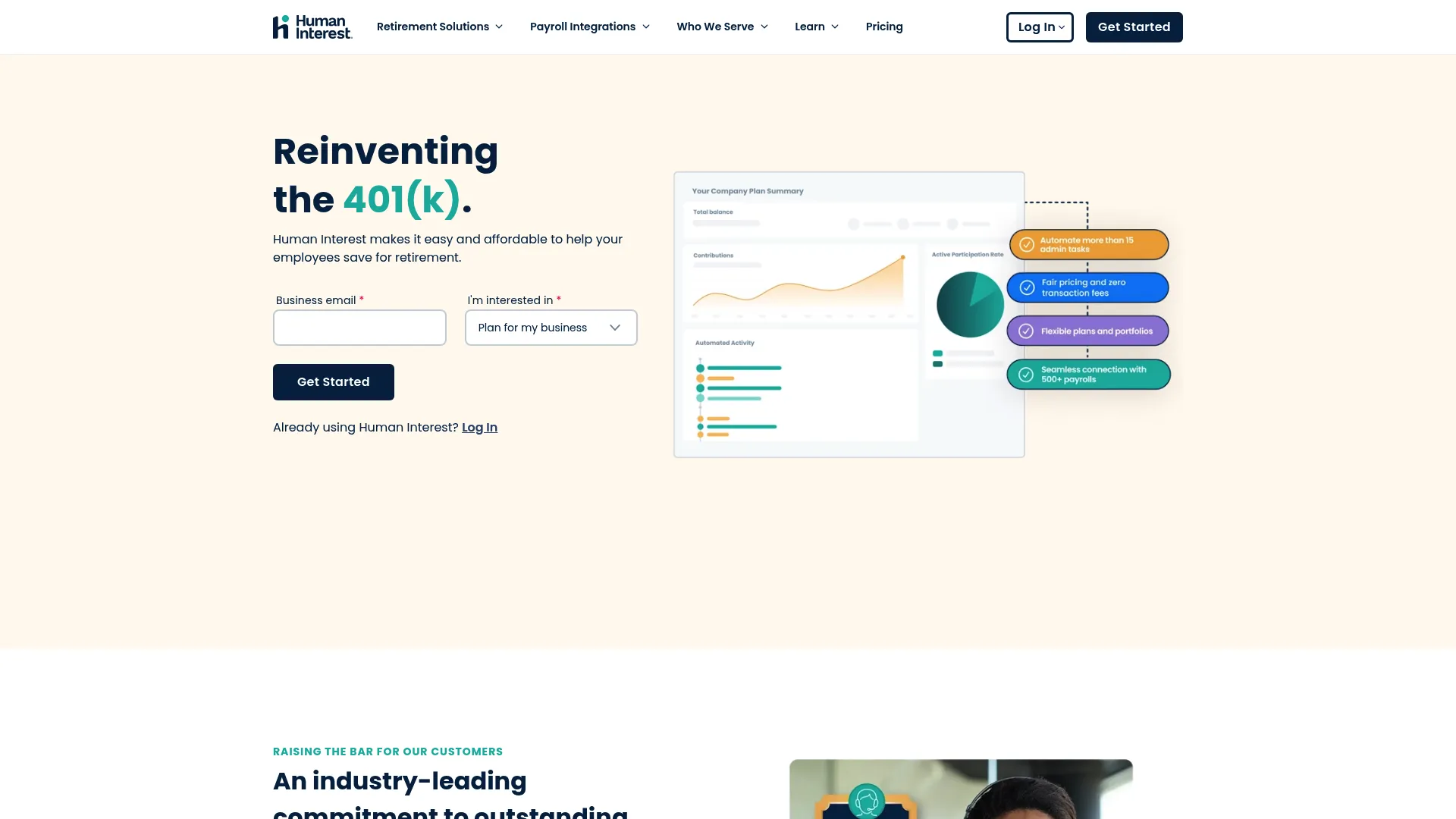 Human Interest 401k platform homepage
