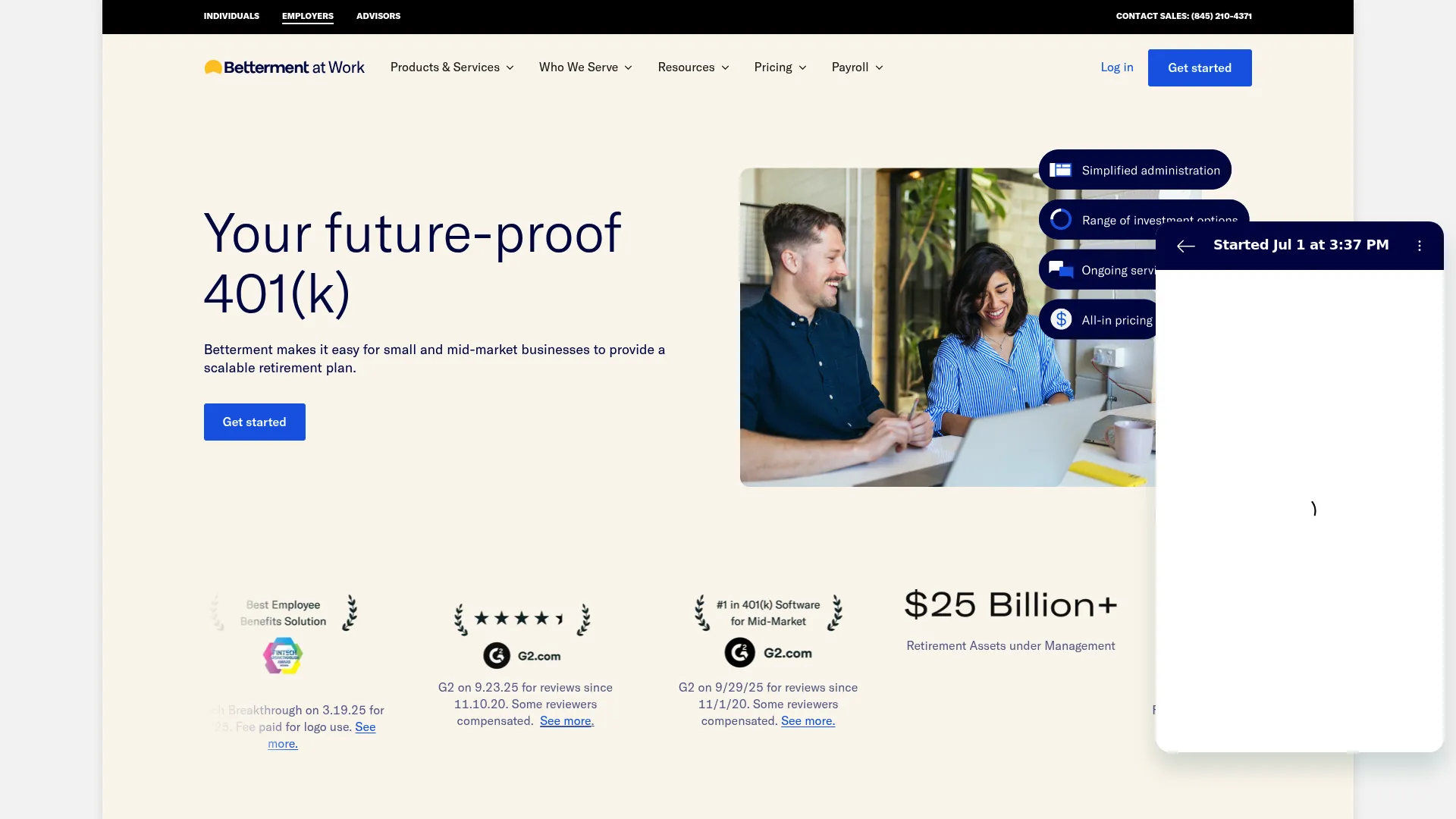 Betterment at Work 401k and financial wellness homepage